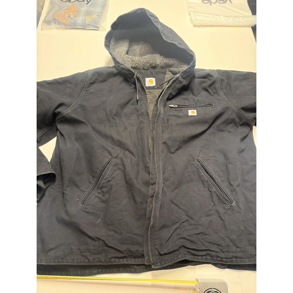 Carhartt Sierra Canvas Sherpa Lined‎ Hooded Jacket Mens 2XL Black Workwear